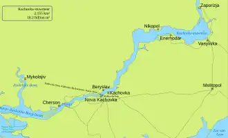 Kaart van het Kachovka-stuwmeer