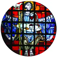 De Goede Herder glasraam in de Sacramentskapel.