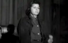 Luise Danze tijdens het proces tegen veertig Duitsers van het Auschwitz Kamp, 24-26 november, 1947