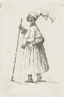 Kotomisi met stok, inkttekening, circa 1880, collectie KITLV