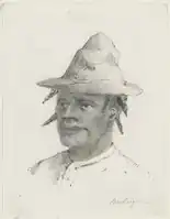 Boschneger met hoed, potloodtekening, circa 1880, collectie KITLV