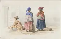 Drie vrouwen, waterverf, circa 1880, collectie KITLV