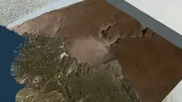 Fragment van een animatie die de krater onder het ijs toont