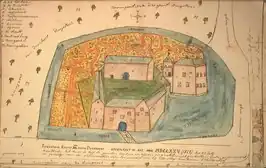 figuratieve kaart uit 1725 voor een inventarisatie van de leenkamer van Valkenburg