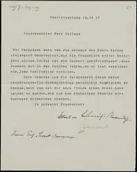 Brief van Von Wilamowitz-Moellendorff (1917)