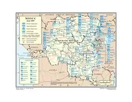 Kaart van de MONUC-missie in de DRC in juni 2007.